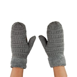 C.C Unisex Winter Warm Inner Fuzzy Lined Anti-Slip Cuff Mittens, Light Melange Gray