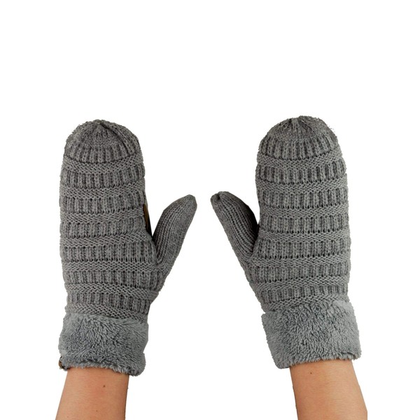 C.C Unisex Winter Warm Inner Fuzzy Lined Anti-Slip Cuff Mittens,