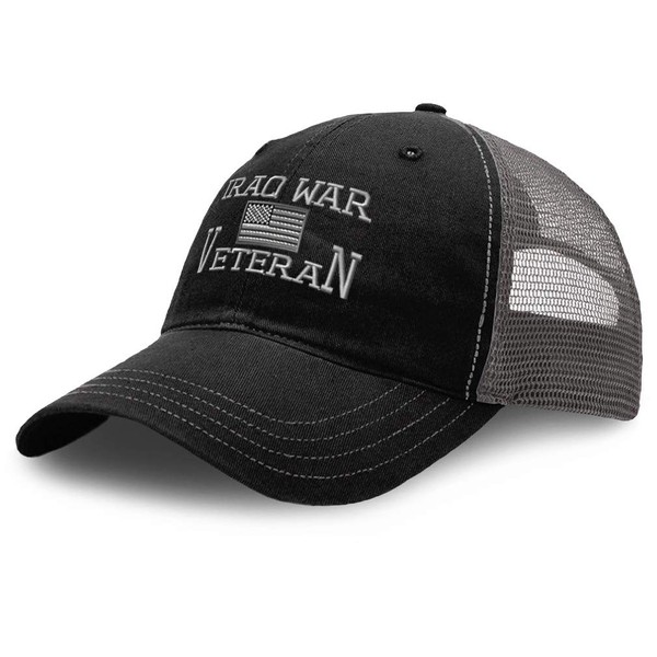 Richardson Trucker Mesh Hat American Veteran Iraq War B Embroidery Cotton Dad Hats for Men & Women Snapback Black Charcoal