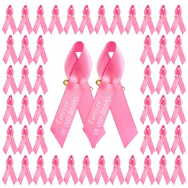 CRAFFANCY 100 Pcs Pink Satin Ribbon Pins, Memorial Ribbon Brooches in Forever in Our Hearts for Funeral Mourning Event Bereavement Remembrance, Polyester, no gemstone
