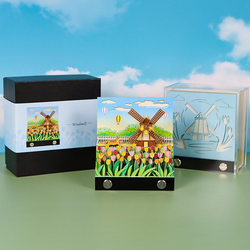 SIWEME 3D Memo Pad, Windmill 3D Notepad Paper Carving Non-Stick