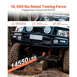 VEVOR 2-Pack Synthetic Soft Shackle, 1/2" x 22" - 44,092 lbs (20 Ton) Breaking Strength, Heavy Duty Recovery Tow Shackles with Extra Sleeves & Storage Bag for UTV,ATV,Trucks,Off-Road Vehicles,Orange