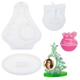 2 Pack Silicone Photo Frame Small Bell Molds Christmas Tree Shape Resin Molds Christmas Bell Shape Resin Molds Picture Frame Display for DIY Christmas Gifts Home Table Decorations