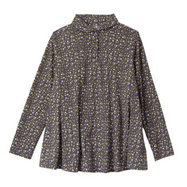 FLUTE.MF Women's Tunic Blouse, Loose, Body Cover, Flare, Cut and Sewn, Floral Print, Casual, Misses Work, High Visibility, Small gray flower pattern