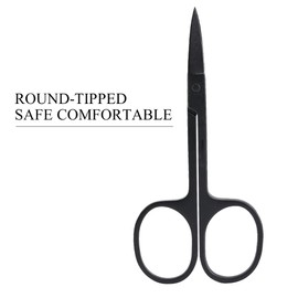 Generic Rounded Curved Nose Hair Scissors, Eyebrow Scissors, with Travel Case Black Stainless Steel for Mustache, Nose, Beard, Eyebrows, Eyelashes (Eyebrow cutters (pointed))