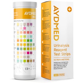 Aydmed 100 x Aydmed Urinanalyse Teststreifen 10 Parameter Urinteststreifen für Leukozyten, Nitrit, Urobilinogen, Protein, pH, Blut, spezifisches Gewicht, Keton, Bilirubin und Glukose
