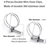 4 Pcs Double Wire Hose Clips Adjustable 304 Stainless Steel
