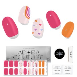 Adora Couture Semi Cured Gel Nail Strips with 20 Pieces, Salon Quality Nail Wraps for Women, Orange Pink UV Gel Nail Stickers, UV Light Required, Sweet Crush