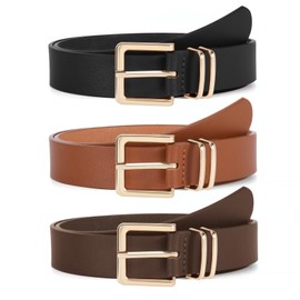 VONMELLI 3 PACK Women Leather Belts for Jeans Pants Dresses Fashion Ladies Waist Belt with Gold Square Buckle M