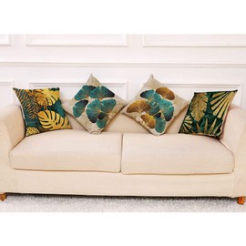 COWORK Set of 4 Cushion Covers, Cotton Linen Throw Cushion Covers Decorative Square Sofa Cushion Cover for Home Decor Favour, 45 x 45 cm with Invisible Zip (Style 18)