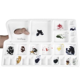 ZAHEPA Large Rectangle Shape Lightweight Painting Palette with Thumb Hole, 16 Colour Compartments, 8 Mixing & 2 Water Storage Areas, Colour Mixing Tray for Artists & Students- White (Pack of 1)
