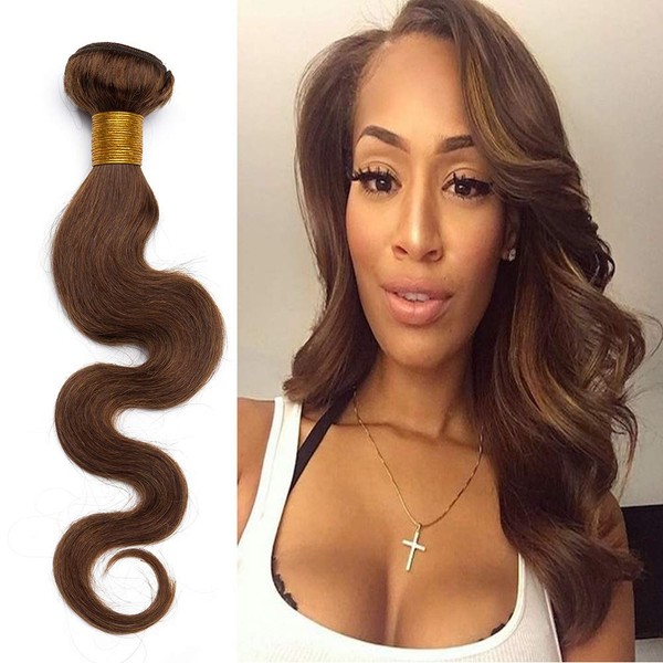 Body Wave Human Hair Bundle Sew in Brazilian Hair Weft 16 inches Medium Brown 1 Bundle 100g Soft Long Remy Hair Weave Extension for Afro American Black Women #4