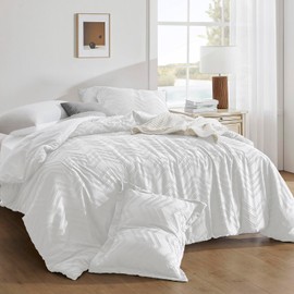 downluxe Boho Duvet Cover King - Embroidery Shabby Chic King Duvet Cover Set for All Seasons, 3 Pieces Tufted Boho Bedding, Comforter Cover with Zipper (White 01, King, 104" x 90")