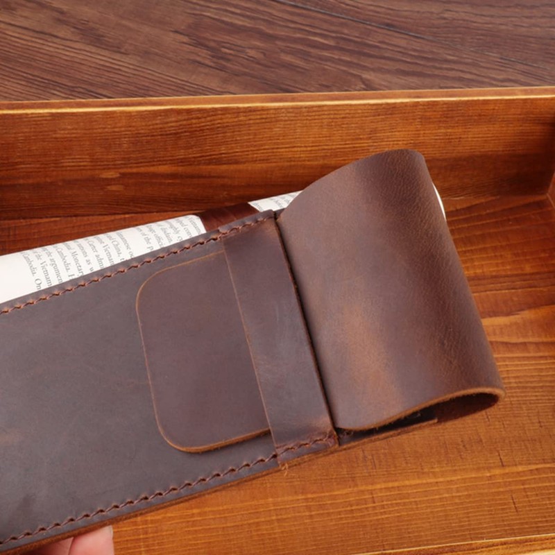 Borsgye Pencil Case Leather Pen Protective Case Crazy Horse Leather