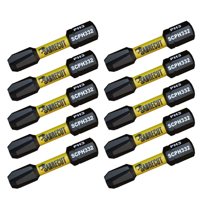 10 x SabreCut SCPH332_10 32mm PH3 Magnetic Impact Screwdriver Driver