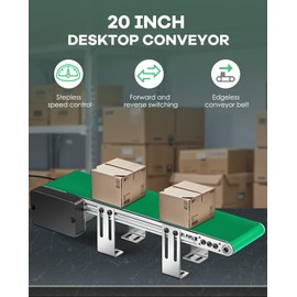 Moonshan Belt Conveyor 20 inch Conveyor Desktop Version with Reverse Switch Step-Less Speed Adjustment PVC Belt Conveyor for Packaging Factory, Production Line, Home