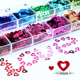 KTAABTR 12 Grids Heart Nail Art Glitter Sequins Valentines Day Holographic Glitter Nail Design 3D Hollow Heart Nail Glitter for Women Girls DIY Manicure Valentines Hearts Nail Glitter Decoration