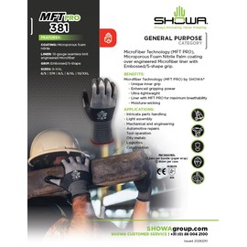 SHOWA MFT PRO 381 Foam Nitrile Palm Coated General Purpose Work Glove with Microfiber Liner, 13-Gauge, X-Large (12 Pair)