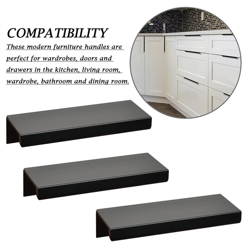FOCCTS 10pcs 80mm/3.15" Black Curve Edge Pull Handles Concealed Cabinet