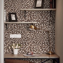 Ismoon 17.5''x78.7'' Leopard Wallpaper Cheetah Print Peel and Stick Wallpaper y2k Room Decor Funky Contact Paper Bathroom Waterproof Bedroom Brown Yellow Self Adhesive Vintage Texture Vinyl Roll