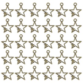 uxcell 100Pcs Alloy Open Bezel Pendants, Star Open Back Hollow Frame Pendant Geometric for Resin Jewelry Making Earrings Necklace Bracelet DIY, Ancient Bronze