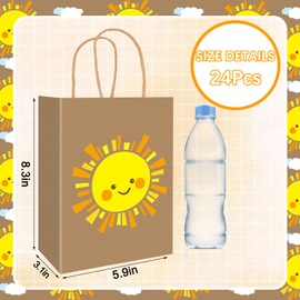 FYSUIMU 24Pcs Boho Sun Kraft Paper Bag Cute Smile Sunshine Treat Bags with Handles Candy Goodie Bags for Summer Birthday Baby Shower Party Favors Supplies