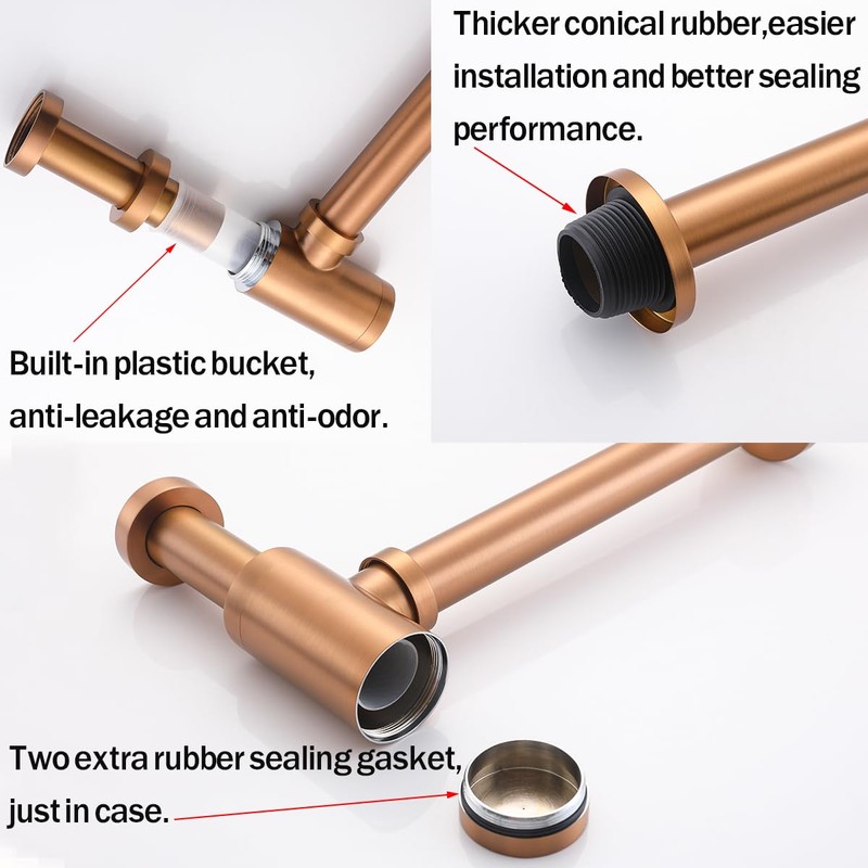 RANDOM Brass Contemporary Round Bottle P Trap 1-1/4,Bathroom Lavatory Adjustable