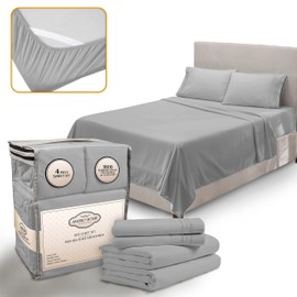 Abeero Home King Size Sheets Set Cooling - Luxury Hotel Sheets - Soft Bed Sheets with Elastic Corner Straps - Deep Pockets Microfiber Bedsheet - Bedding Sheets & Pillowcases -4 PC (King, Light Gray)