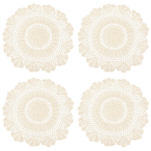 kilofly Crochet Cotton Lace Table Placemats Doilies Value Pack, 4pc,