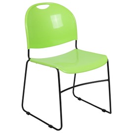 Flash Furniture HERCULES Series 880 lb. Capacity Green Ultra-Compact Stack Chair with Black Powder Coated Frame