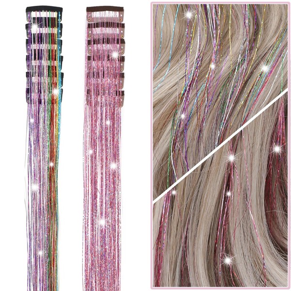 BelleVive 12 Pieces Hair Tinsel Clips Clip in Glitter Tinsel