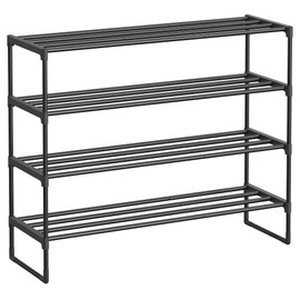 SONGMICS Shoe Rack, 4-Tier Shoe Organizer, Metal Storage Shelf, Upright or Upside Down, for 20-25 Pairs, Stackable, for Entryway, 11.8 x 36.2 x 29.5 Inches, Black ULSA14BK