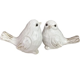 realideas Set of 2 White Bird Decor for Home Decor, Farmhouse Bird Decor Bird Statue Sculpture - Decorative Carved Rustic Distressed Animal Bird Decor Ornaments - Collectible Bird Figurine | Spring
