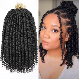 Mscat 8 Packs 12 Inch Pre-twisted Passion Twist Crochet Hair Natural Black Pre-looped Crochet Braids Hair Extension (8packs, 1B#)