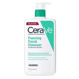 CeraVe Foaming Facial Cleanser | Daily Face Wash for Oily Skin | Hyaluronic Acid + Ceramides + Niacinamide | Fragrance Free & Paraben Free | Non - Drying Oil Control Face Wash | 19 Fluid Ounce