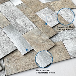 MOFIT Backsplash Tile for Kitchen Peel and Stick Stone Matte Finish,Bathroom Tiles Stickers 3D Wall Panel Linear Mosaic Marble Backsplash Waterproof(10sheets,Castle Brown)