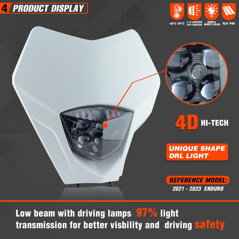 fewfuss Universal Dirt Bike LED Head Lamp - Motorcycle LED