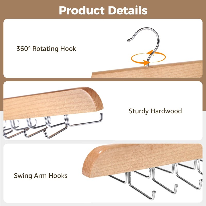 Tie Holders for Closet 2 Pcs, Tie Rack Hanger Hooks,