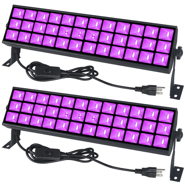 SHGPODA 2 Pack 100W LED Black Light Bar, Light Up 40x40ft Area, 105 LEDs Blacklight with 5ft Power Cord, US Plug and Switch, Black Lights for Glow Party, Body Paint, Birthday, Halloween, Christmas
