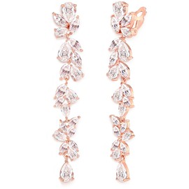 Clip-On Earrings for Wedding, Prom | Diamond Marquis and Pear Shape Cubic Zirconia Cluster Chandeliers Non-Pierced Clip Earrings for Women, Brides, Bridesmaid, Mother of the Bride
