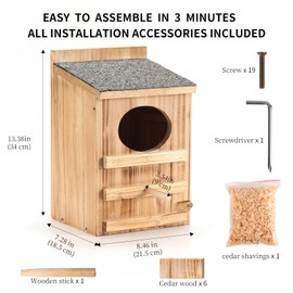 Screech Owl House With Bird Stand - Large Cedar Premium and Weatherproof Design - Prebuilt Box for Outside With Mounting Screws, Easy Assembly