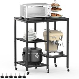 OGEMXU Kitchen Microwave Cart,Microwave Stand with Wheels,Coffee Bar Table Station,4-Tier Rolling Baker's Rack,Small Appliance Storage Shelf,Utility Side Table for Kitchen,Living Room (Black)