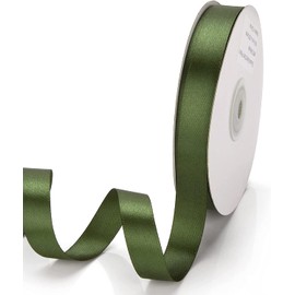 IHKFILAN Double Faced Satin Ribbon 5/8Inch x 50Yards Double Sided Solid Polyester Ribbon for Gift Wrapping Party Hair Braids Bow Decoration Floral Arrangement Craft Supplies, Moss