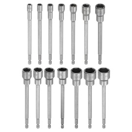 HARFINGTON 14pcs Nut Driver Drill Bit 6-19mm Metric Impact Socket 1/4" Hex Shank 6" (150mm) Extra Long Magnetic 6-Point Sockets Quick-Change CR-V Steel Bolt Setter for Power Drill Drivers