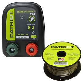 Patriot PE2 Electric Fence Energizer Plus 250-Feet Made in U.S.A. 17 Gauge Spool Aluminum Wire - Electric Fence Chargers for Livestock - Electric Fence Kit