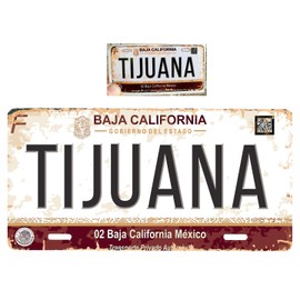 Set Tijuana Baja California Mexico Aluminum License Plate Sign Placa 6" x 12" and Sticker Decal 2"x4"