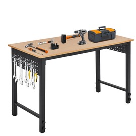 Adjustable Heavy Duty Workbench with Power Outlets, 2000LB Capacity, 2 Side Pegboards & Wheels, Wood Top for Garage, Workshop, Office, Home and Commercial Use