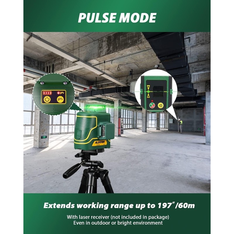 ALEAPOW 3D Laser Level, 147ft 3x360° Green Laser Level, 5.2Ah