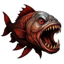 Aggressive Piranha Fish Decal Sticker – 5 Inch Vicious Red Monster Fish with Sharp Teeth – Waterproof Vinyl for Cars, Laptops, Toolboxes, Tumblers – Durable, Fantasy Creature Design for Outdoor Use