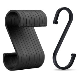 JeoPoom S Hooks[10 Pieces], Aluminum S Shaped Hook, Maximum Diameter 32mm, for Kitchen and Bedroom Utensils, Hangers, Clothes and Bags, Etc(Black)